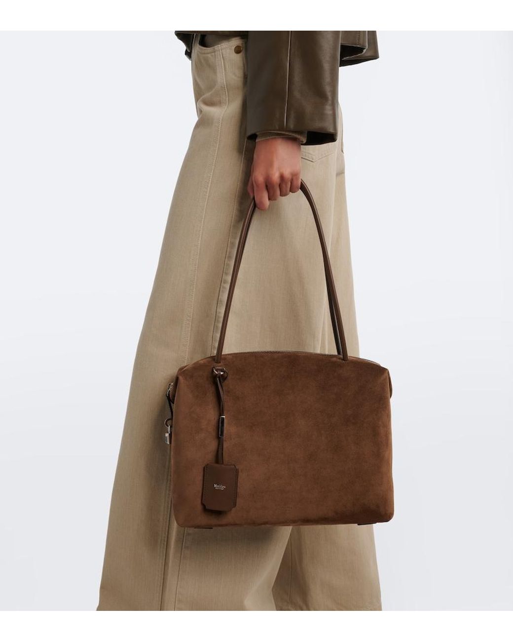 Max Mara Brown Large Suede Shoulder Bag
