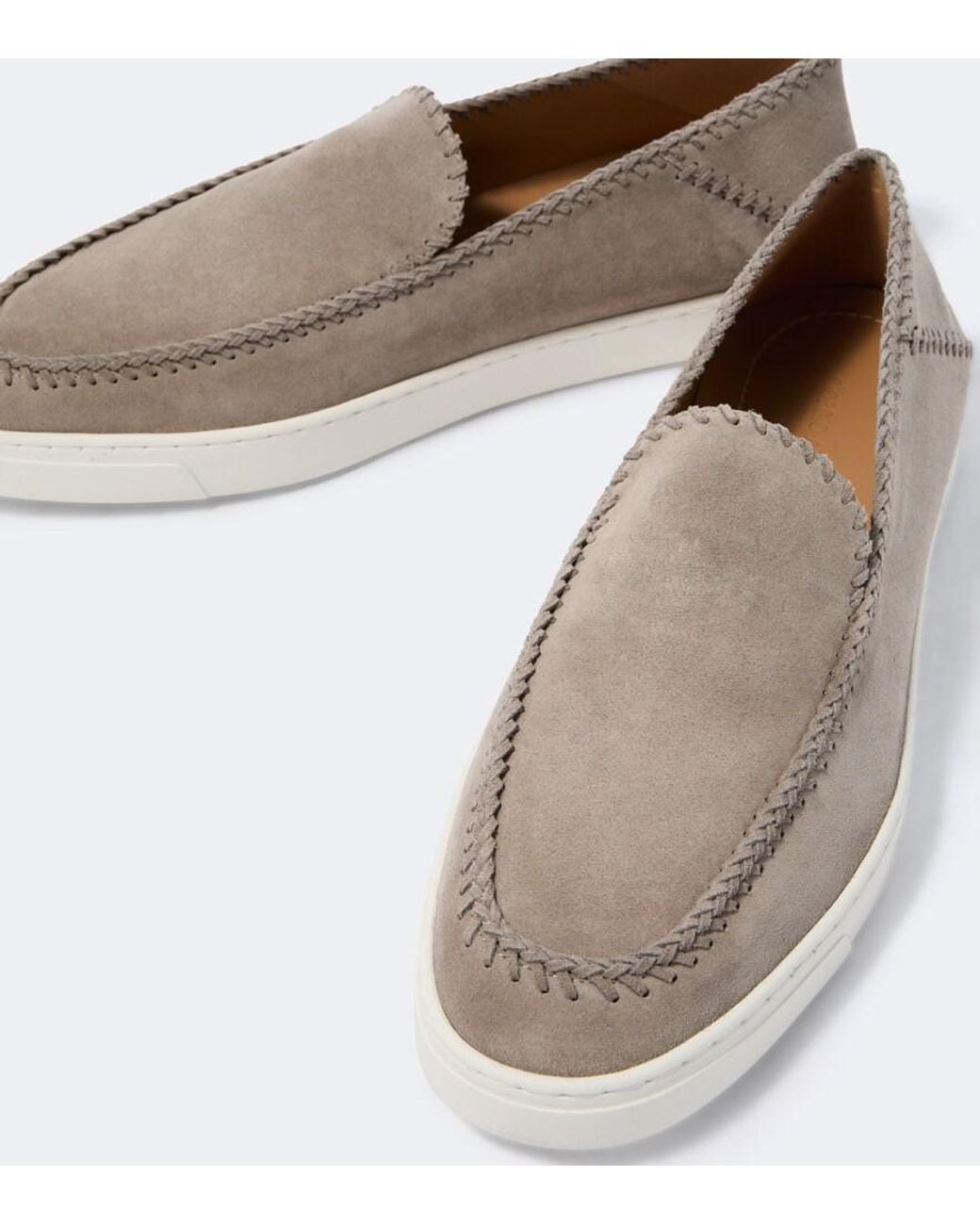 Giorgio Armani Gray Suede Slip-On Shoes for men