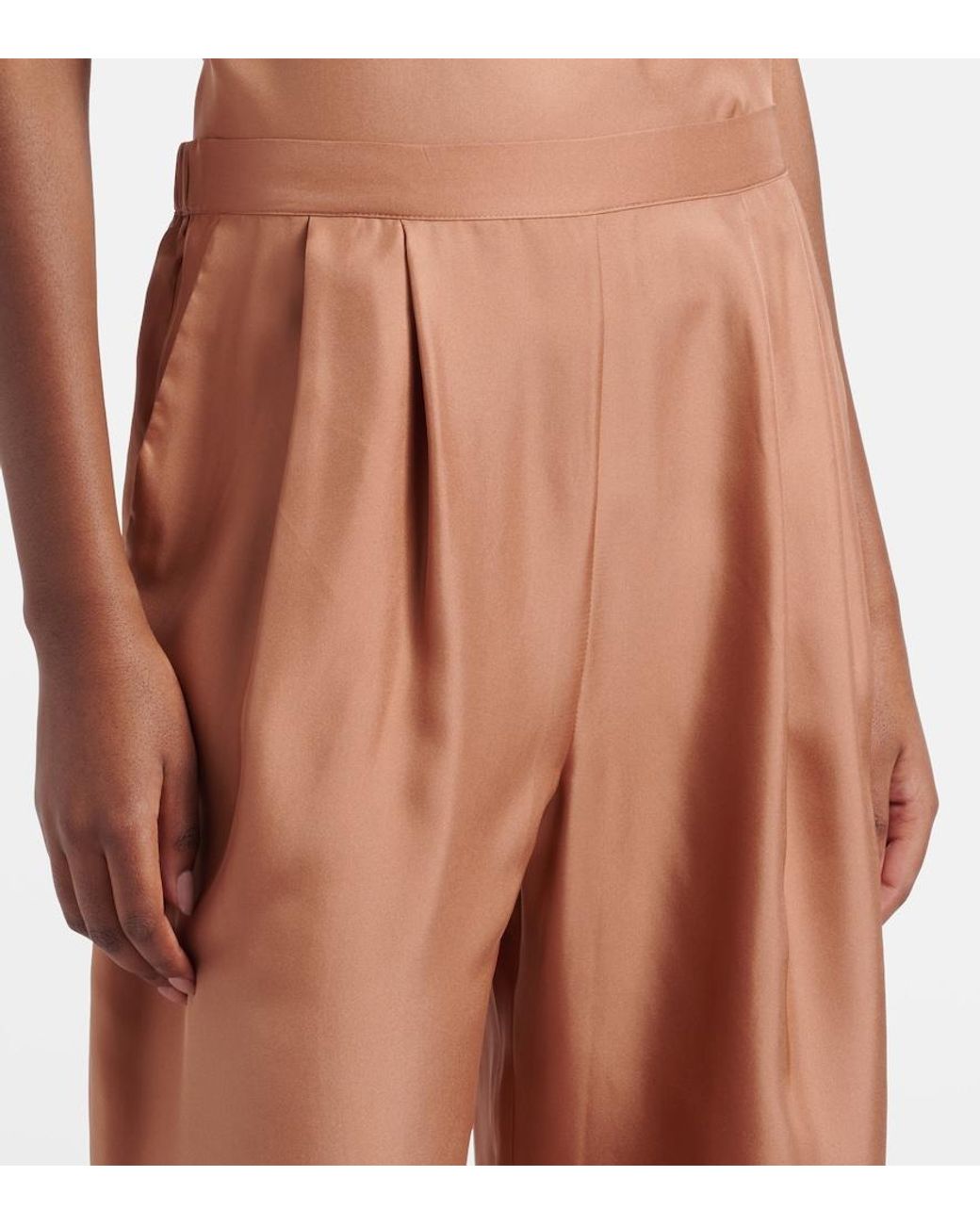 Asceno Brown Isola Pleated Silk Twill Wide-Leg Pants