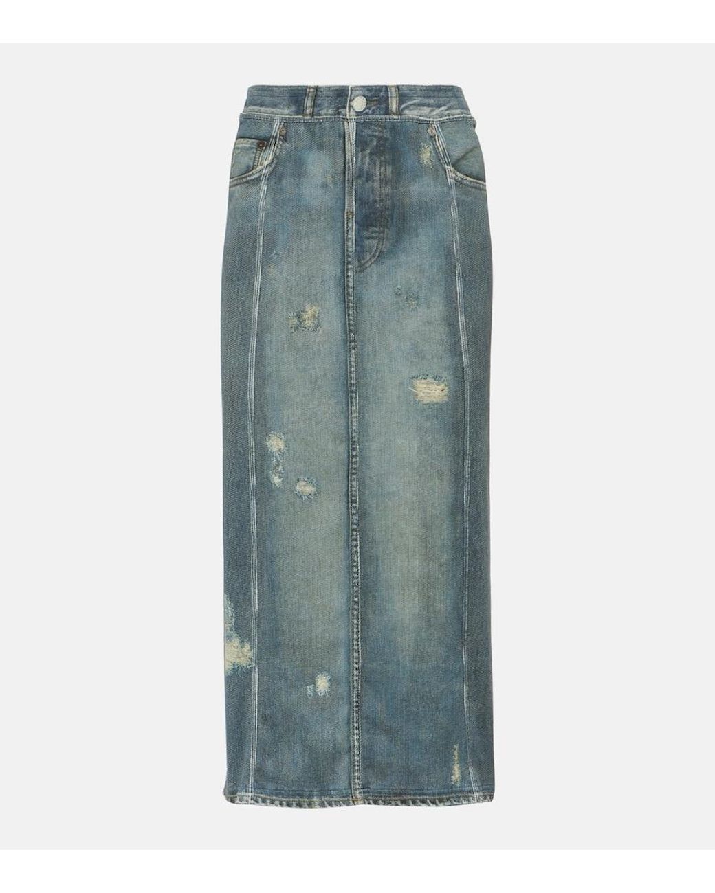 Acne Blue Mid-Rise Printed Denim Midi Skirt