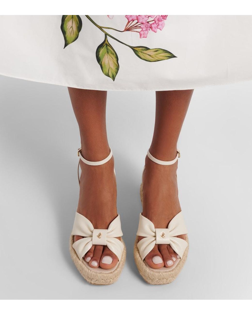 Jimmy Choo Natural Aella Leather Espadrille Wedge Sandals