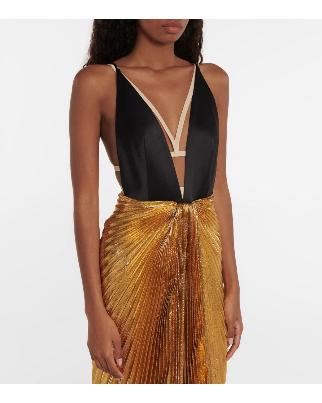 green emerald velvet dress Gold Lame Off-Shoulder Dress – Saiid Kobeisy Online