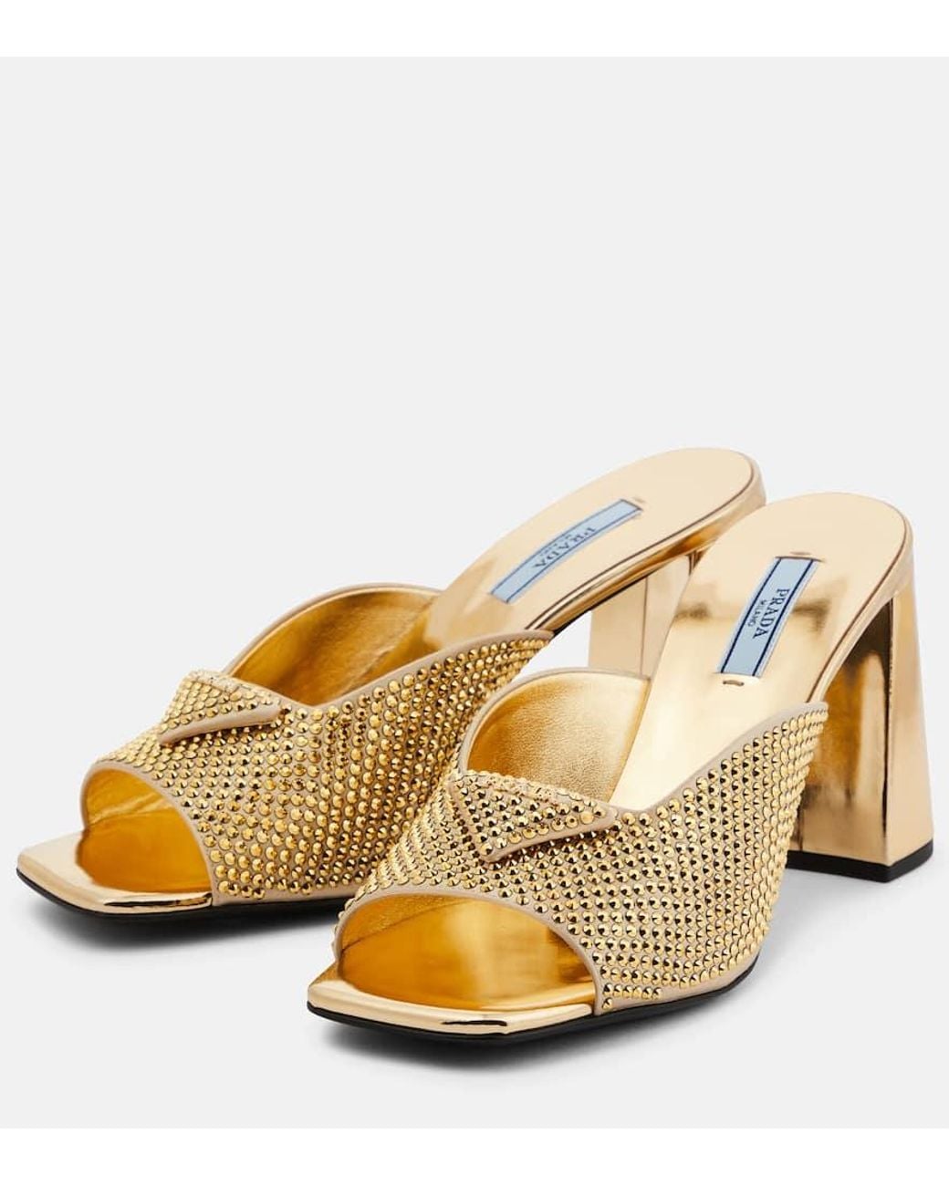 Mules en satin a cristaux Prada en coloris Metallic