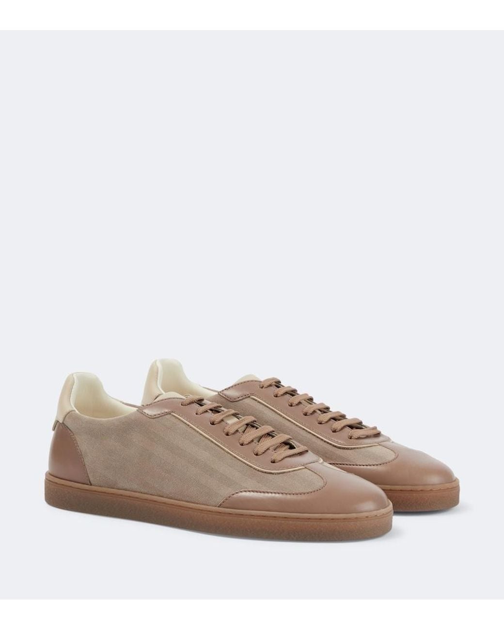 Brunello Cucinelli Brown Leather-Trimmed Herringbone Sneakers for men