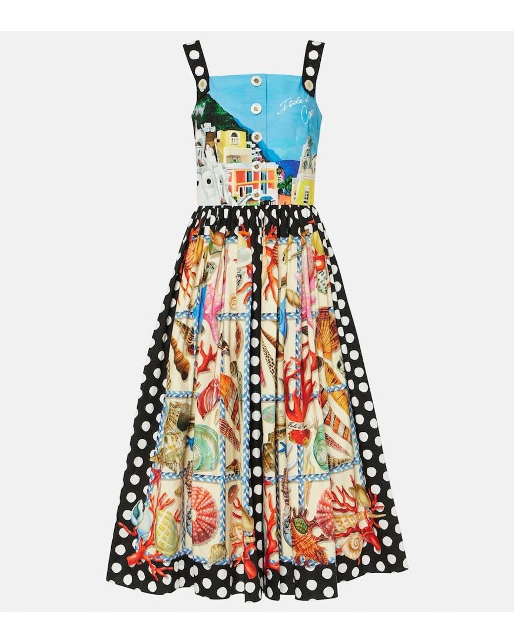 Dolce & Gabbana Capri Printed Cotton Midi Dress in White | Lyst