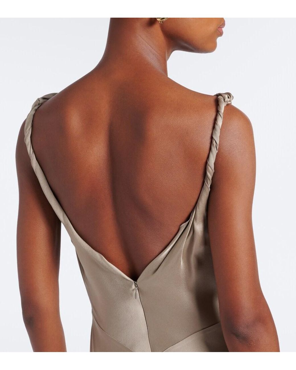 Victoria Beckham Natural Posy Asymmetric Crepe Satin Gown