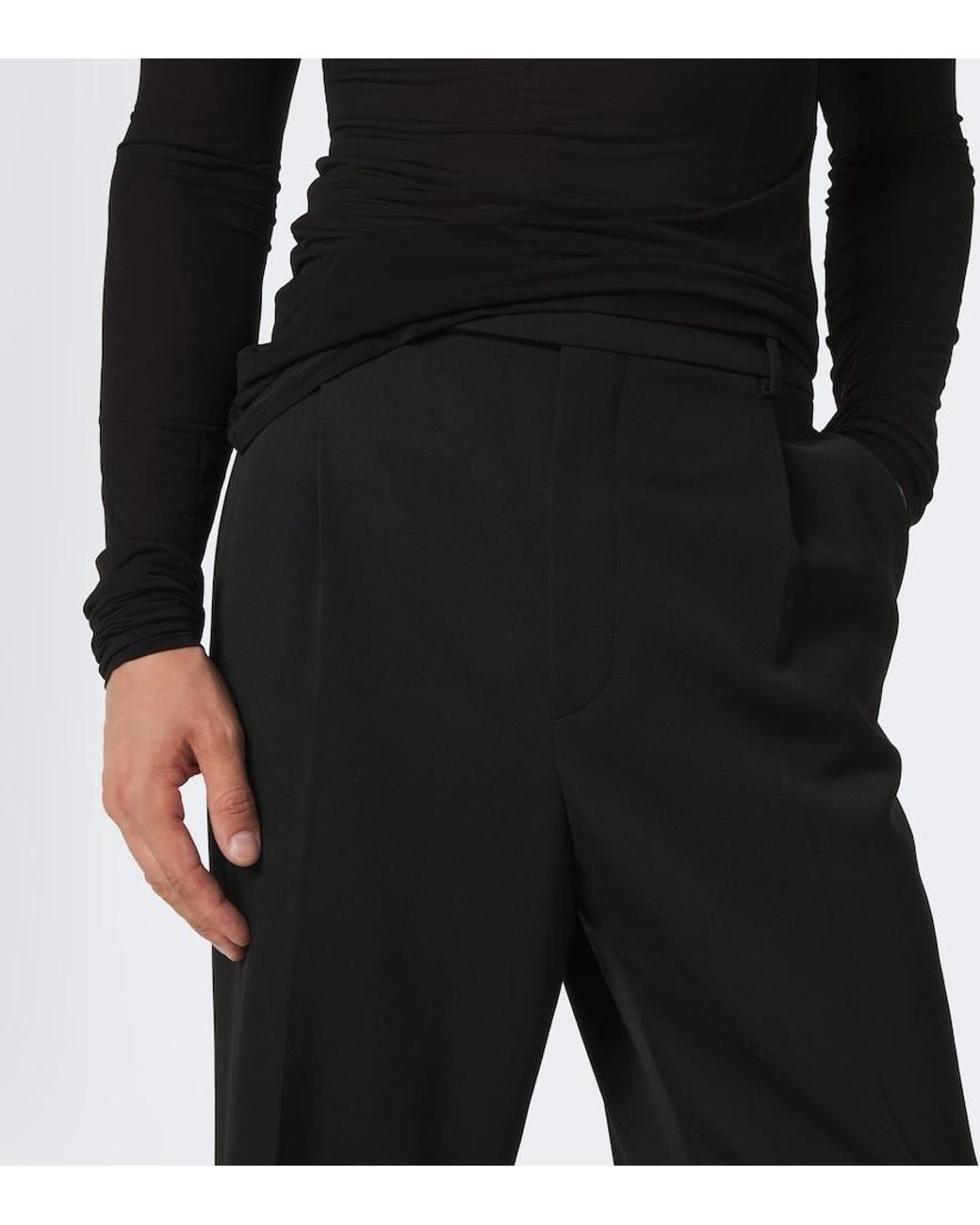 Saint Laurent Black Wool Gabardine Wide-Leg Pants for men
