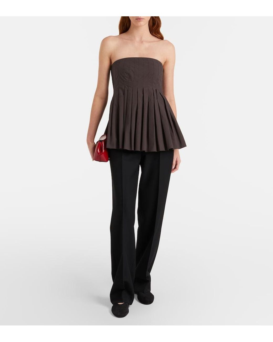 Proenza Schouler Black Label Avine Pleated Peplum Cotton Top