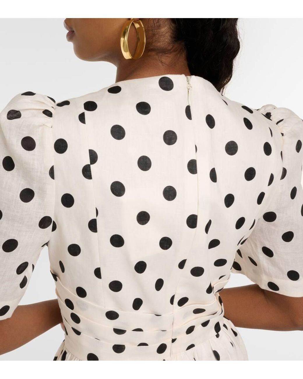 Zimmermann Crush Polka-Dot Linen Midi Dress in White | Lyst