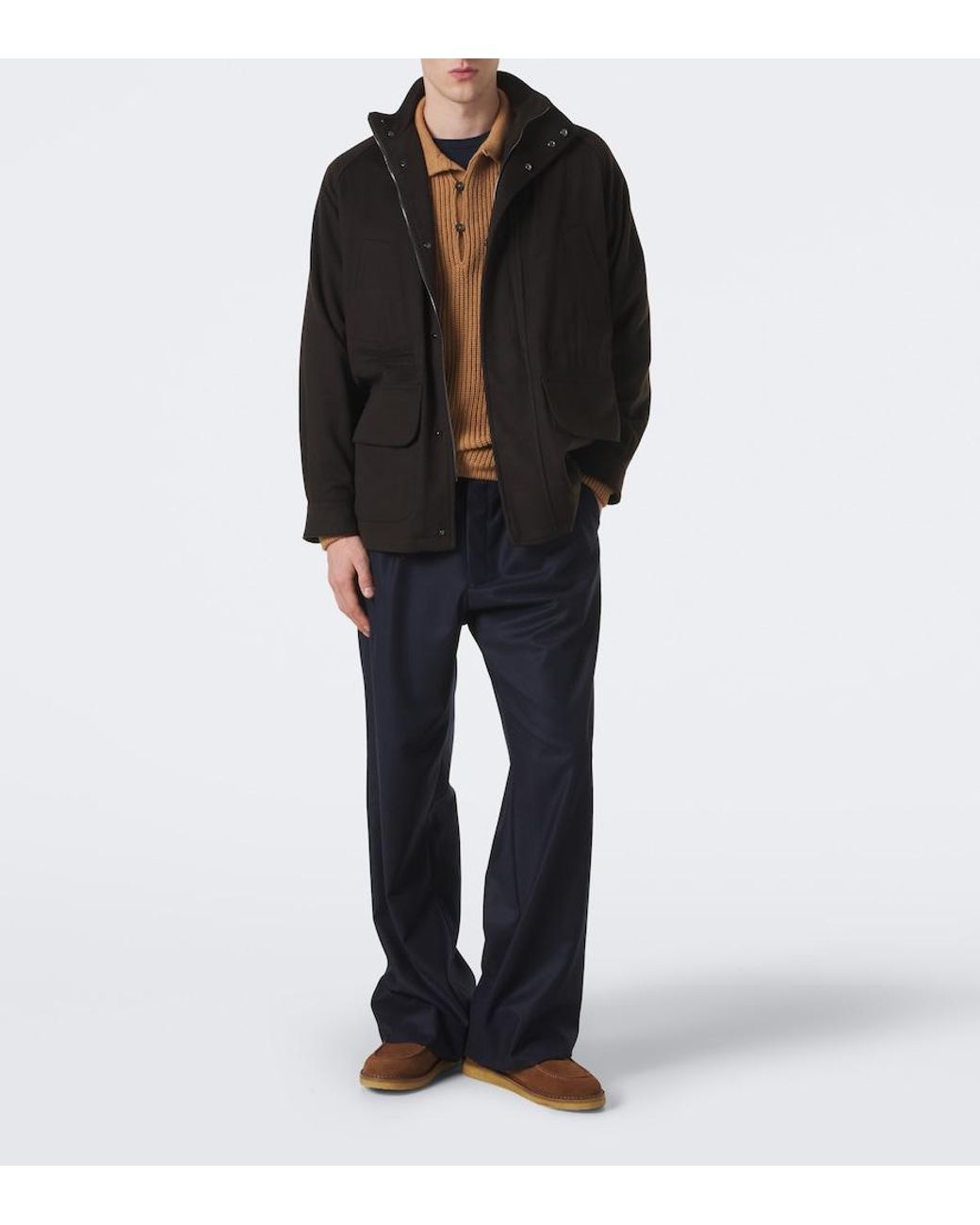 STÒFFA Blue Wool And Cashmere Wide-Leg Pants for men