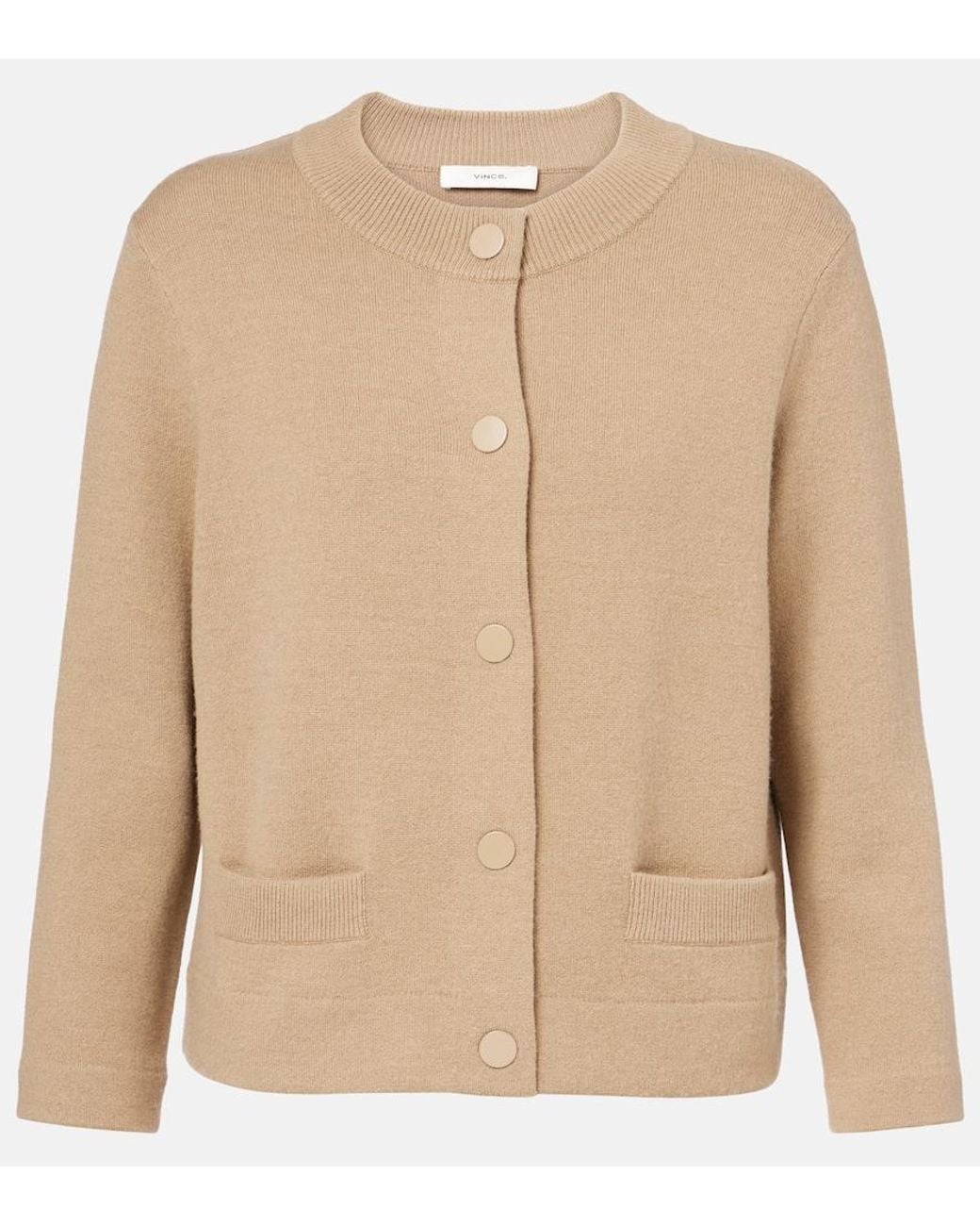 Vince Natural Shrunken Wool And Cashmere Cardigan
