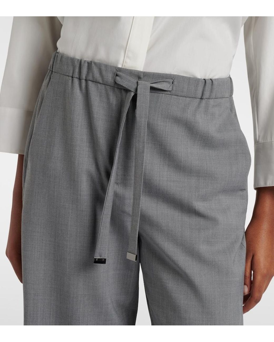 Max Mara Gray Baia Wool-Blend Wide-Leg Pants