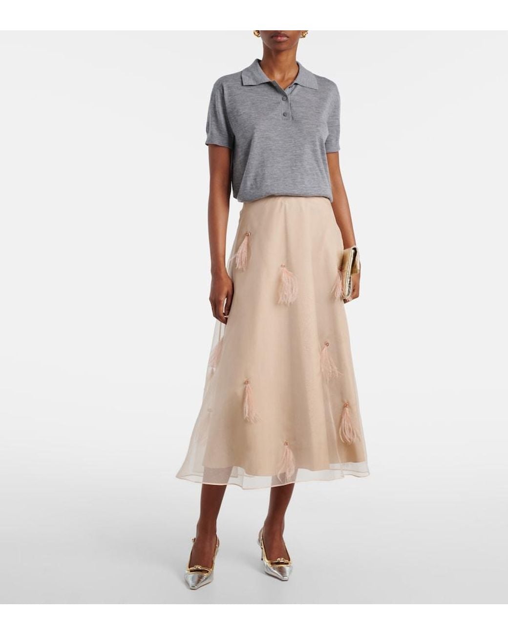 Dorothee Schumacher Natural Sheer Volumes Silk Organza Midi Skirt