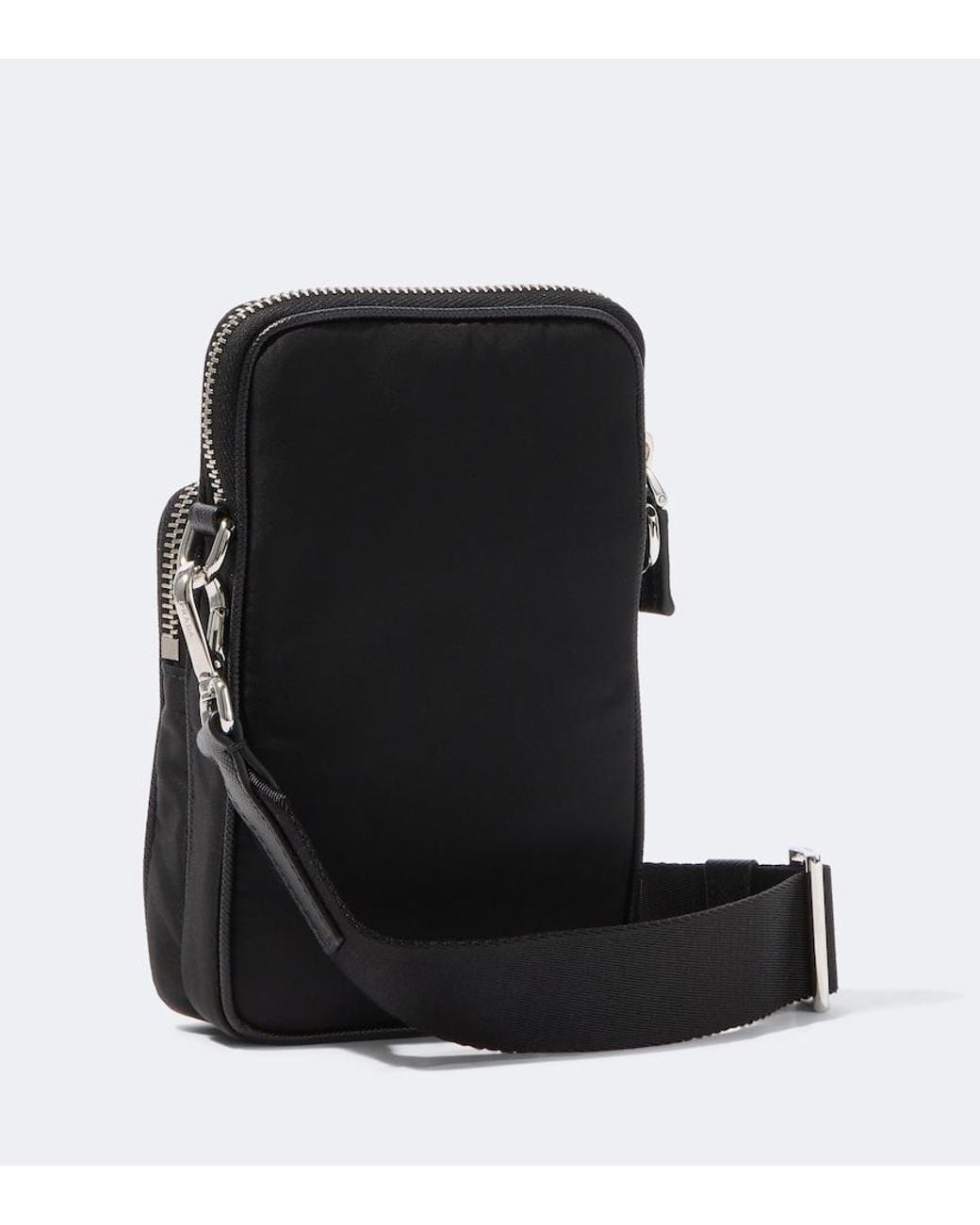 Prada Black Re-Nylon And Saffiano Leather Phone Pouch for men