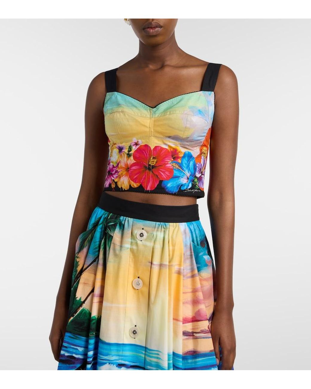 Dolce & Gabbana Blue Printed Cotton-Blend Bustier