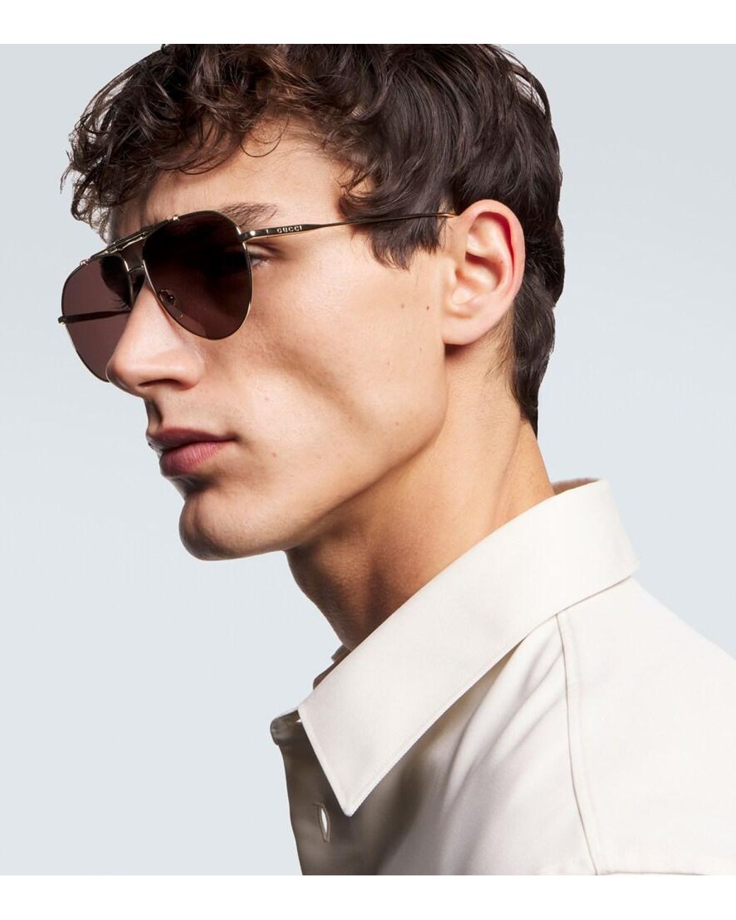 Gucci Brown Bamboo Aviator Sunglasses for men