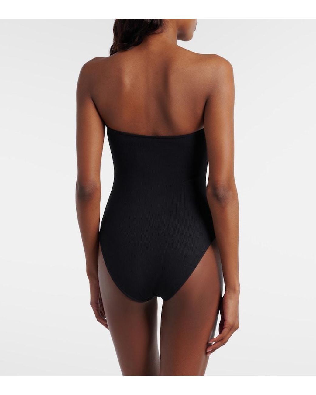 Totême Black Ribbed-Knit Bandeau Swimsuit