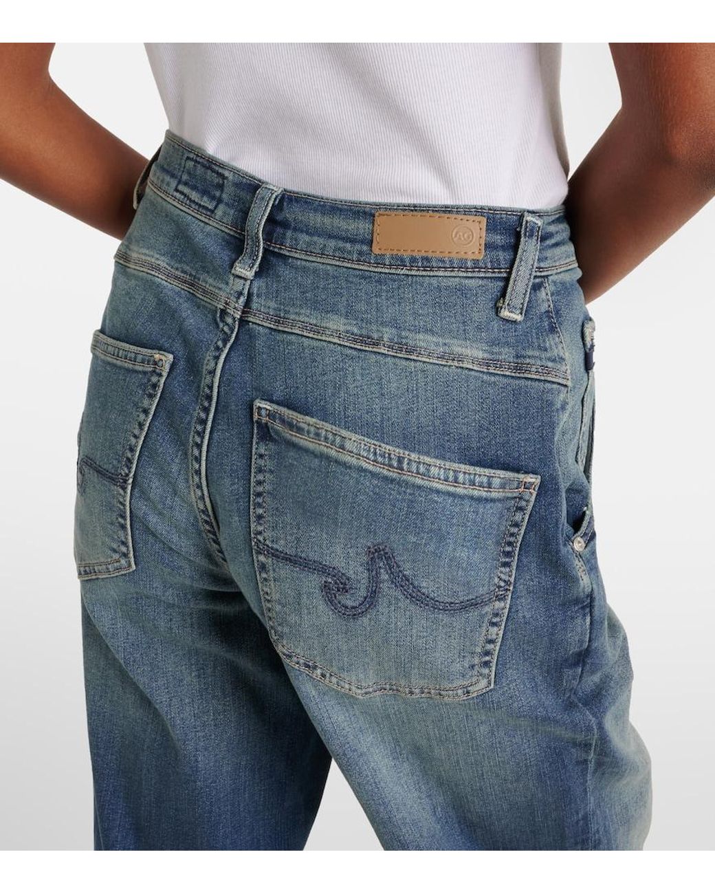 AG Jeans Blue High-Rise Barrel-Leg Jeans