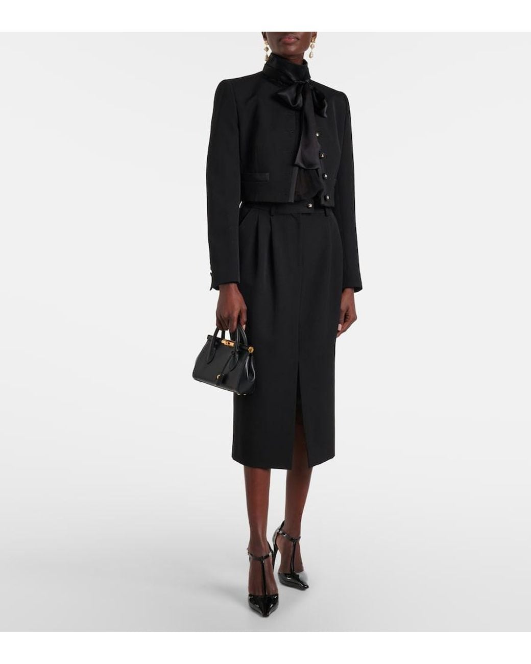 Dolce & Gabbana Black Cropped Wool-Blend Jacket