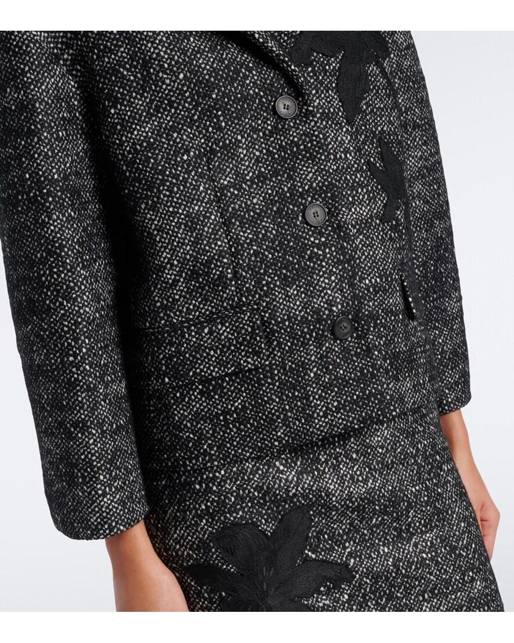 Erdem Black Cropped Embroidered Wool-Blend Jacket