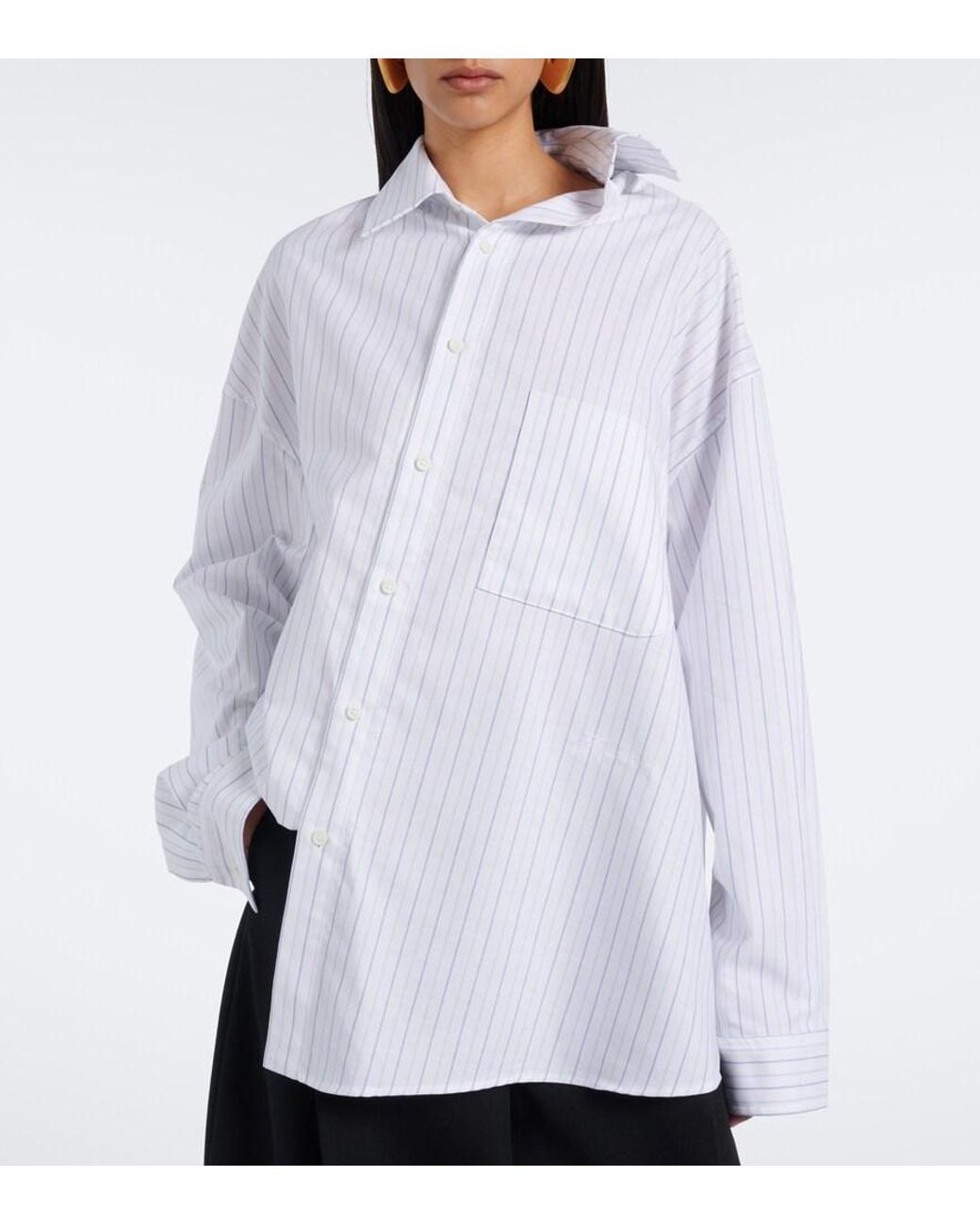 Jacquemus White Cuadro Asymmetric Striped Cotton Shirt