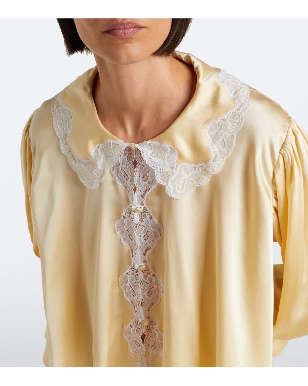 Chloé Natural Lace-Trimmed Silk Satin Blouse