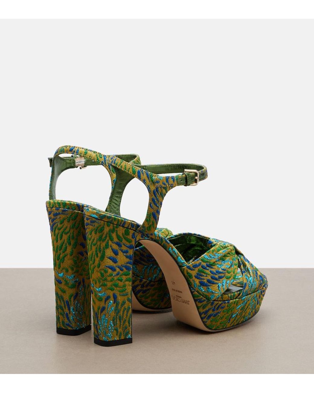Jimmy Choo Green Heloise Brocade Platform Sandals