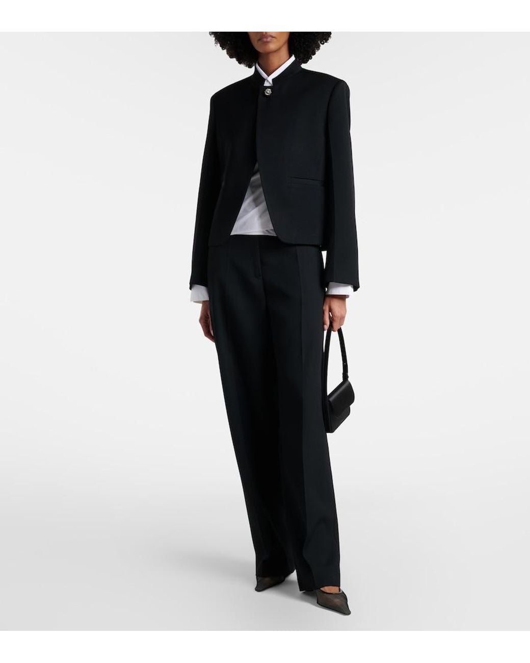 Victoria Beckham Black Leather-Trimmed Mesh Mules