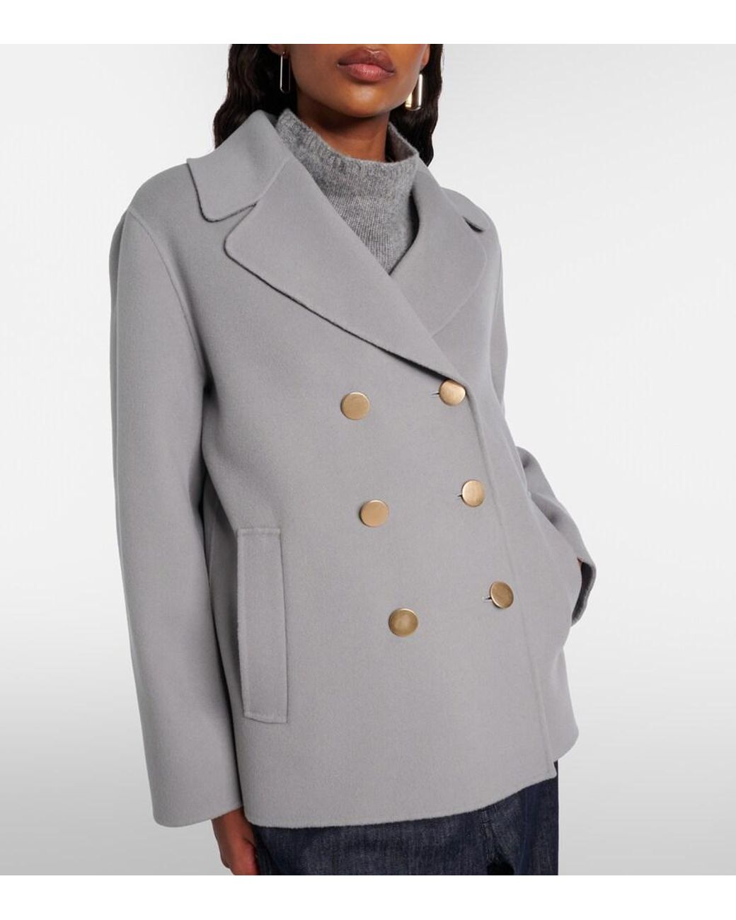 Max Mara Gray Margot Double-Breasted Virgin Wool Jacket