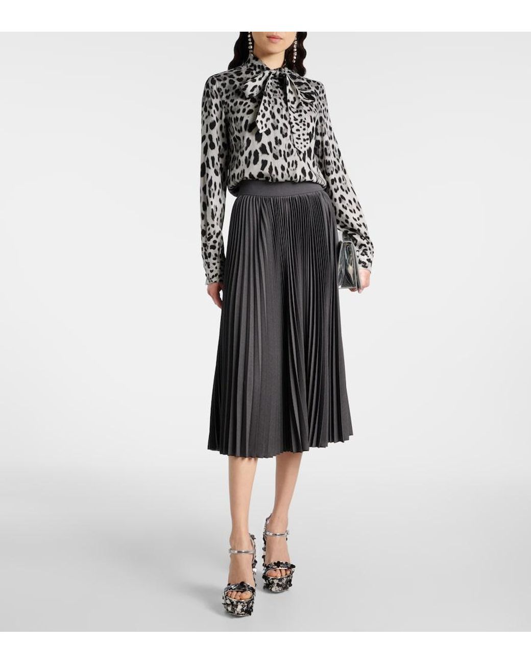 Dolce & Gabbana Gray Plisse Midi Skirt