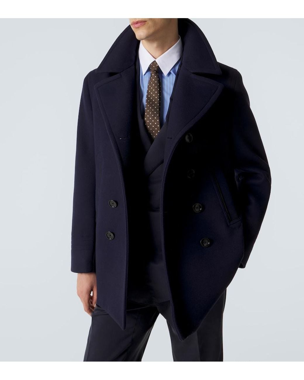 Tom Ford Blue Wool Felt Peacoat for men