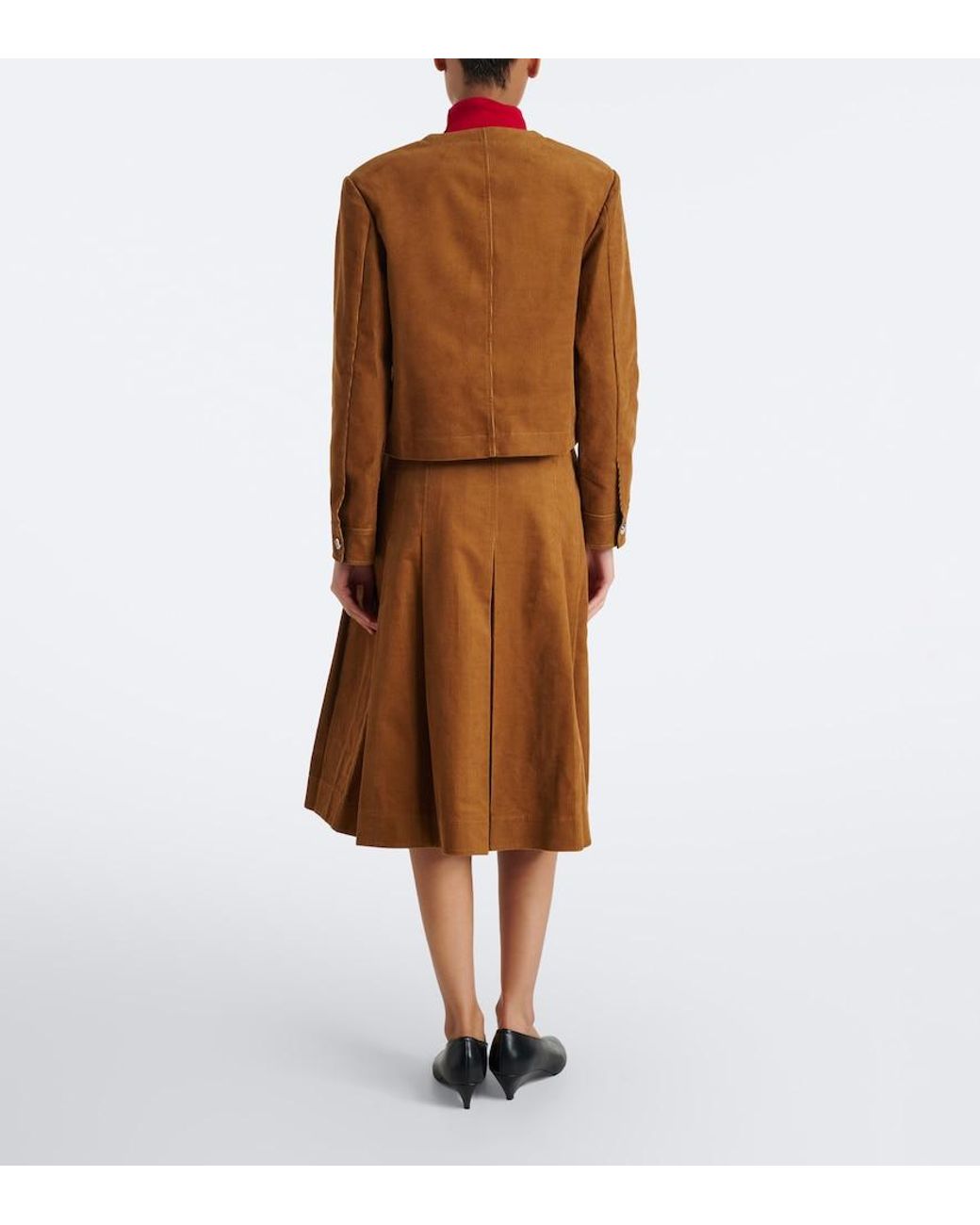Tory Burch Brown Pleated Cotton Corduroy Midi Skirt
