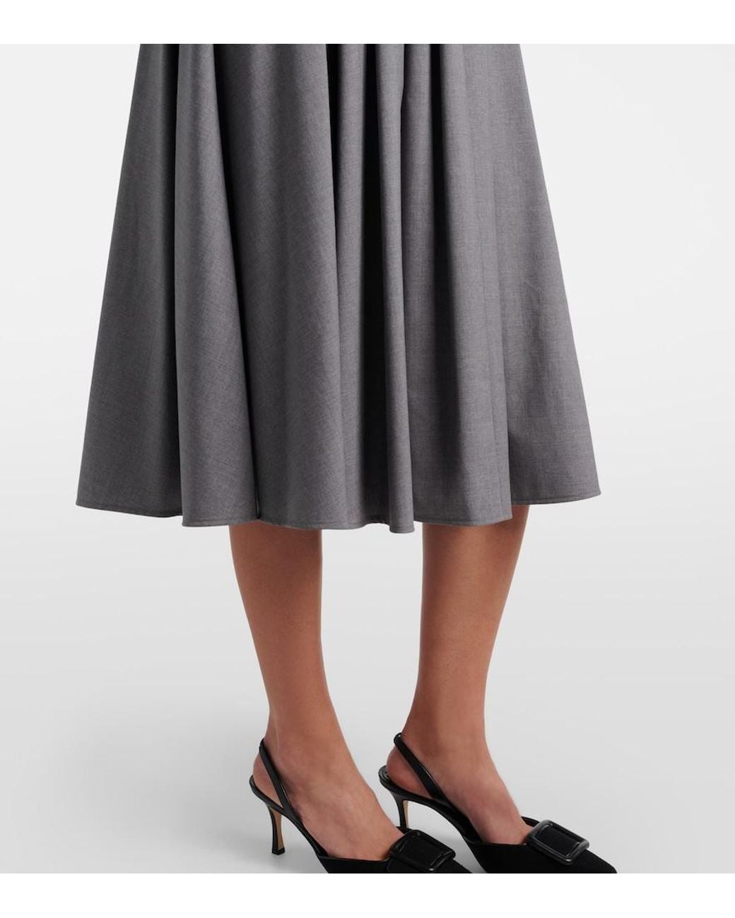 Max Mara Gray Livrea Virgin Wool Midi Skirt
