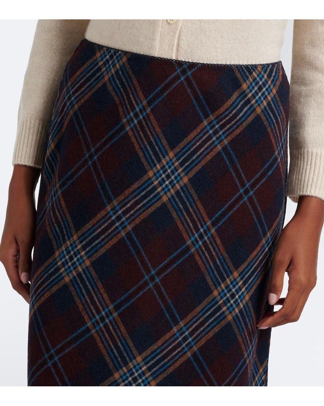 Doen Blue Elowette Fringed Plaid Midi Skirt