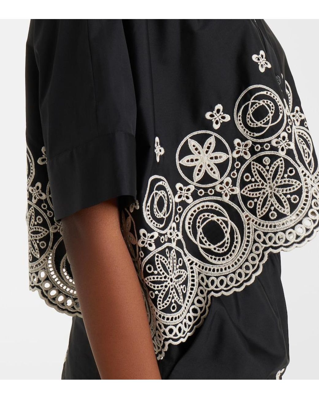 LaDoubleJ Black Foulard Embroidered Cropped Cotton Shirt