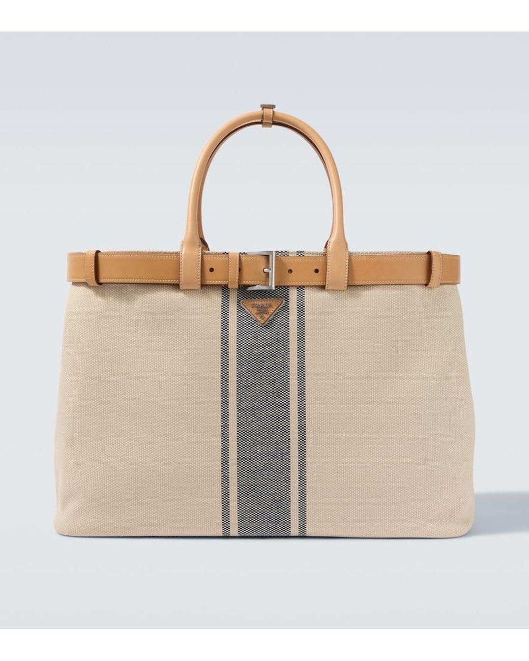 Prada Natural Buckle Leather-Trimmed Canvas Tote Bag for men