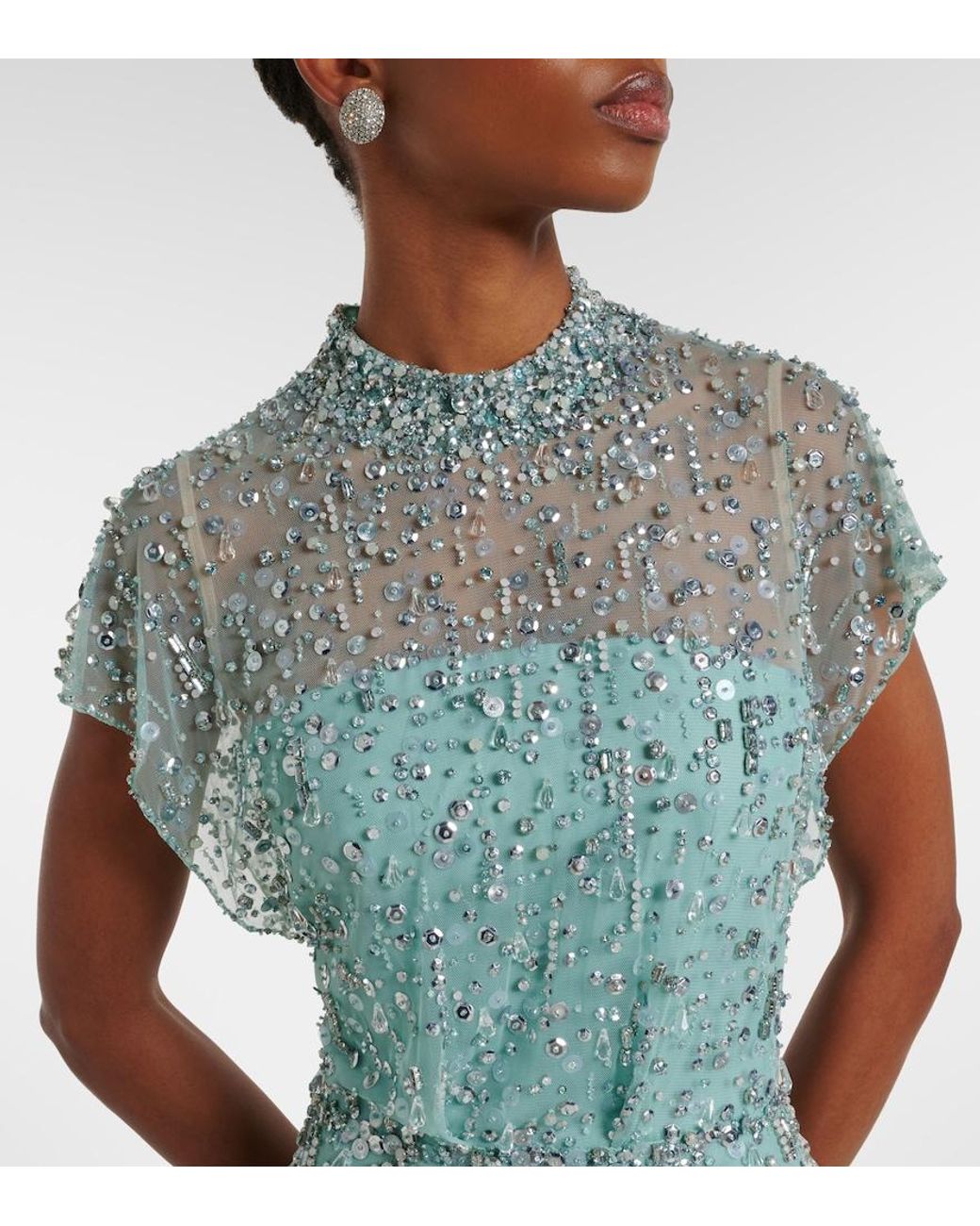 Jenny Packham Blue Crystal Drop Embellished Gown