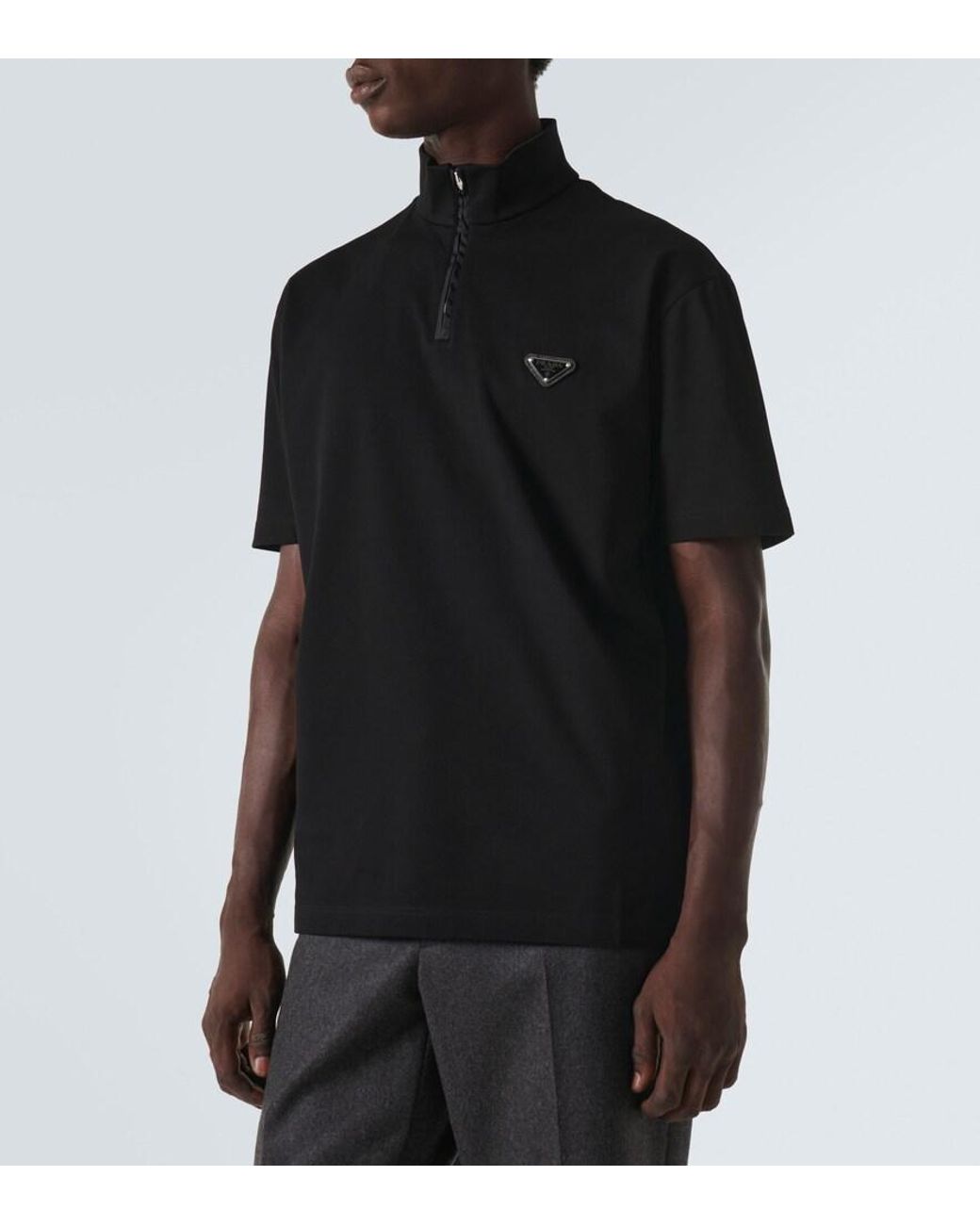 Prada Zip-Up Polo Shirt in Black for Men | Lyst UK