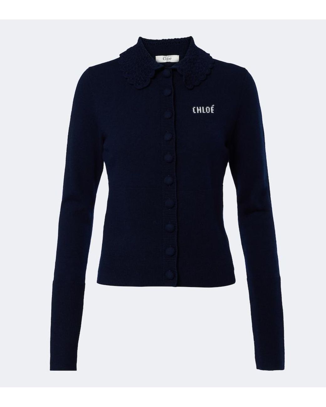 Chloé Blue Logo Wool Cardigan