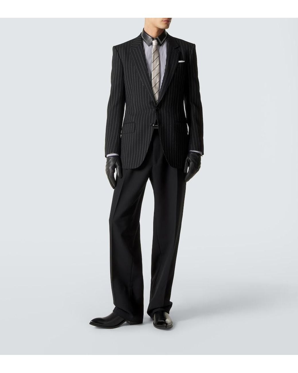 Tom Ford Black Striped Wool Twill Blazer for men