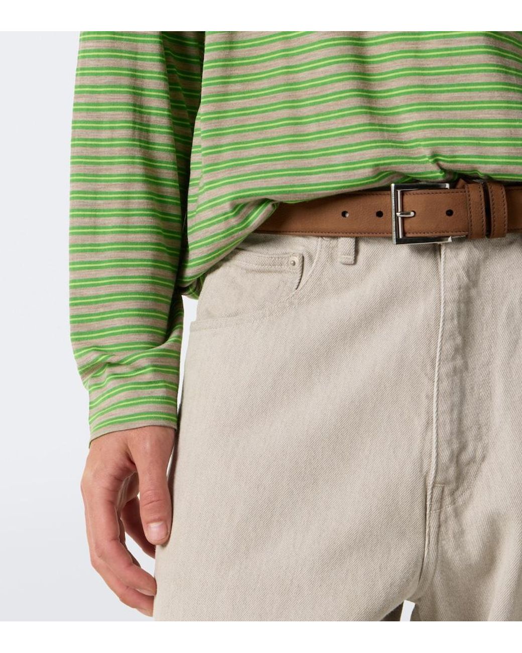 Auralee Green Striped Wool T-Shirt for men