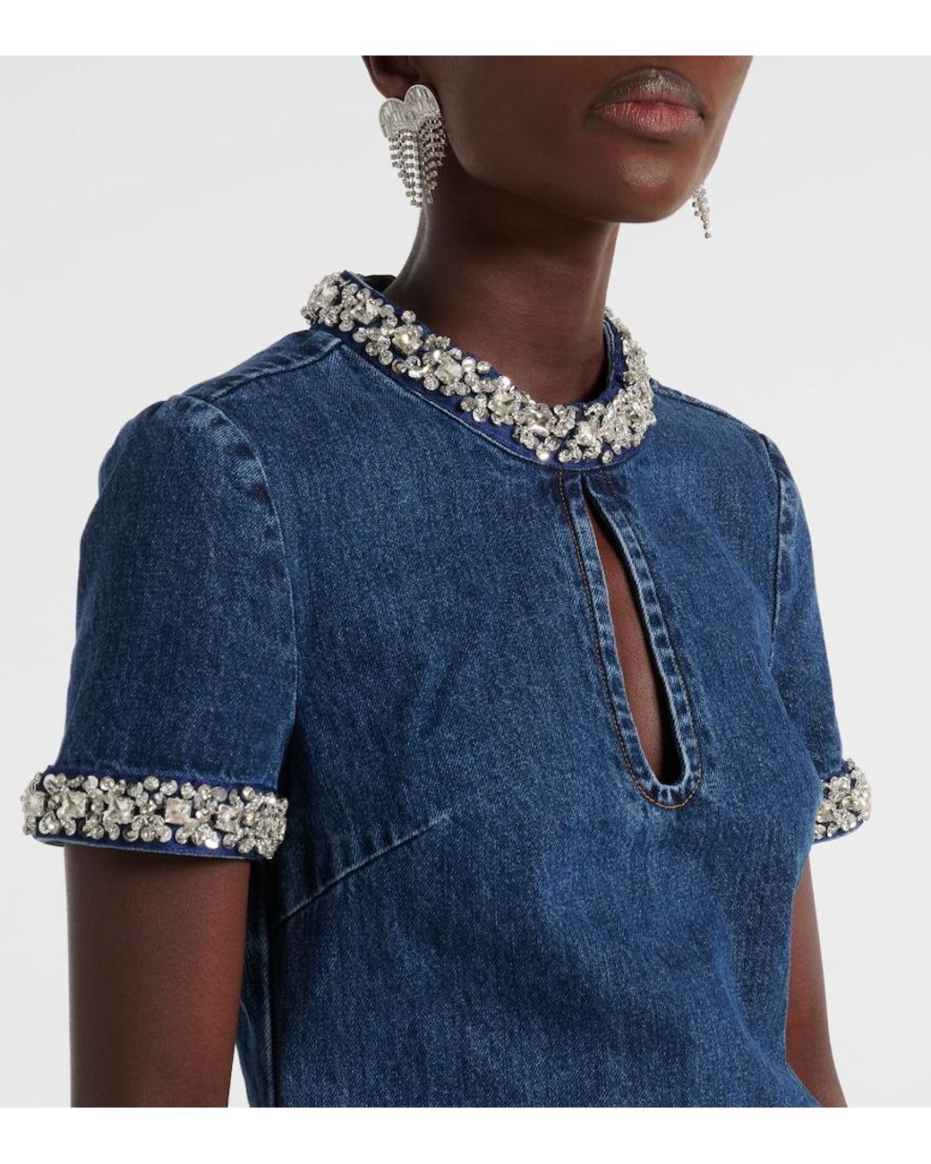 Self-Portrait Blue Crystal-Embellished Denim Minidress