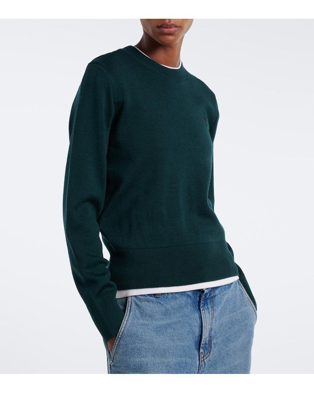 AMI Green Ami De Coeur Virgin Wool Sweater