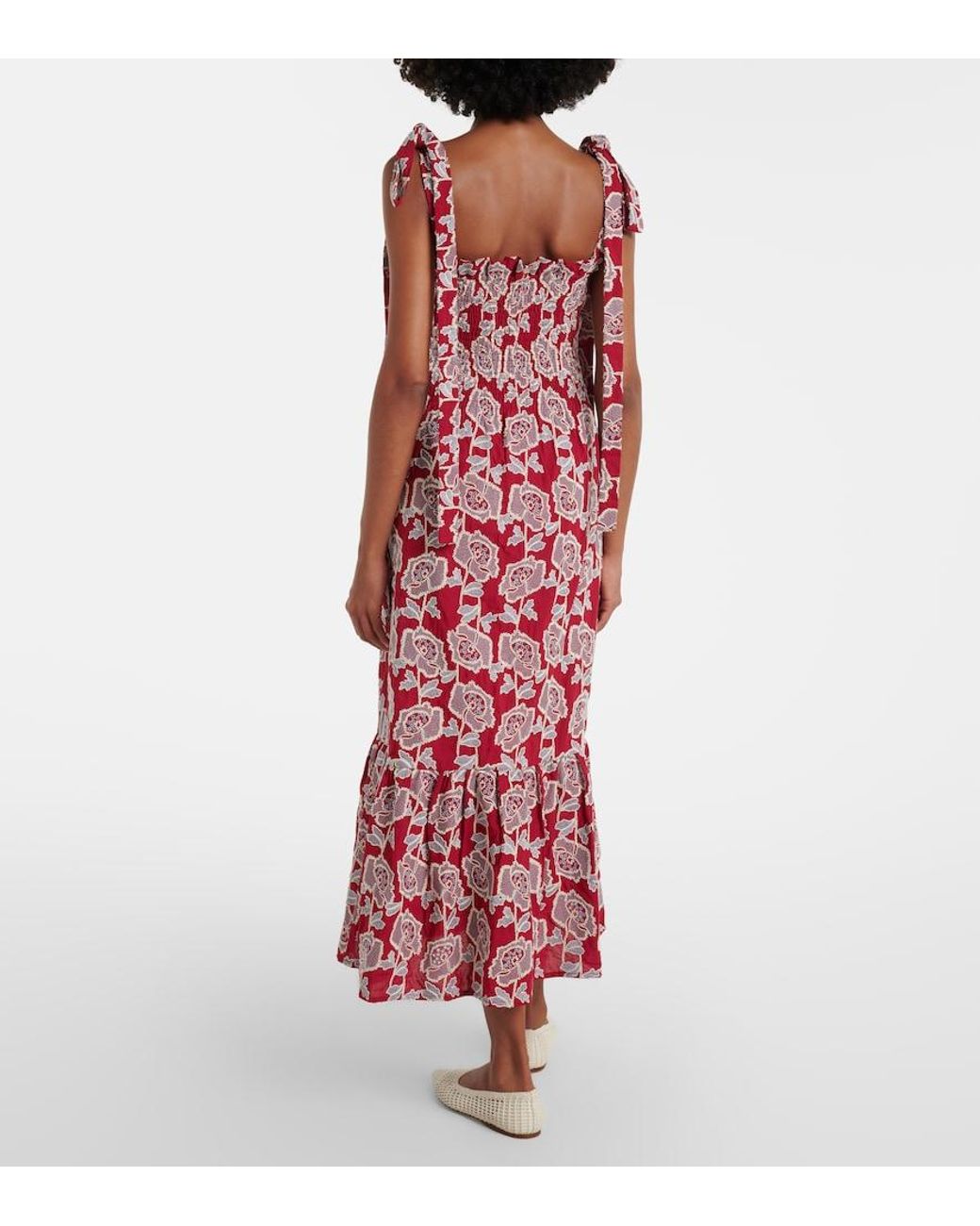 Erdem Red Floral Cotton-Blend Lace Midi Dress