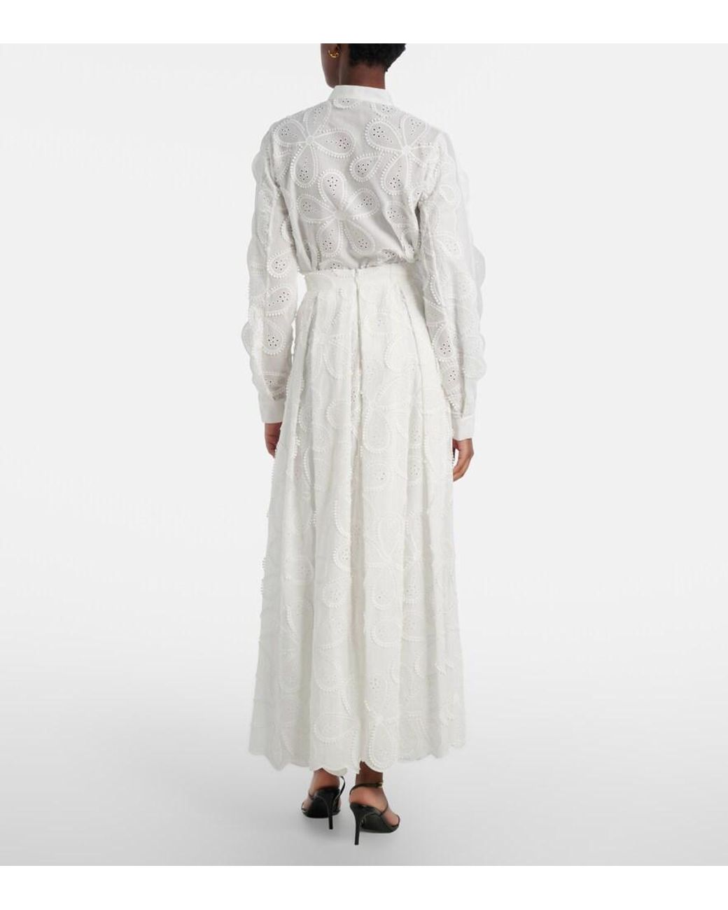 Elie Saab White Embroidered Cotton-Blend Maxi Skirt