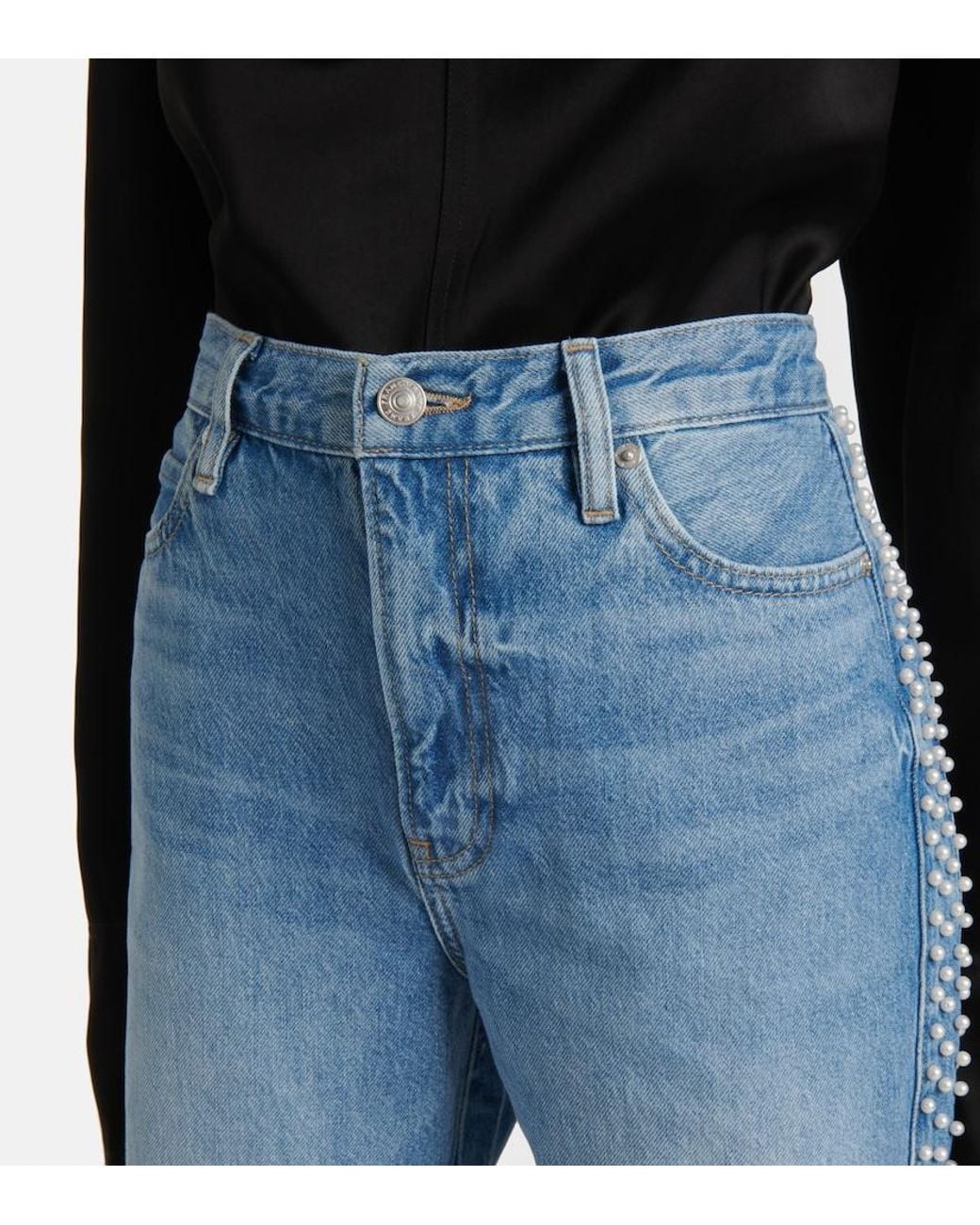 FRAME Blue Atelier Le Jane Embellished Cropped Jeans