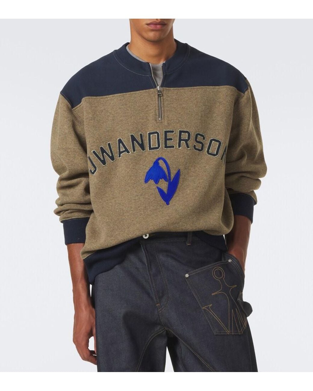 J.W. Anderson Green Embroidered Wool-Blend Half-Zip Sweater for men