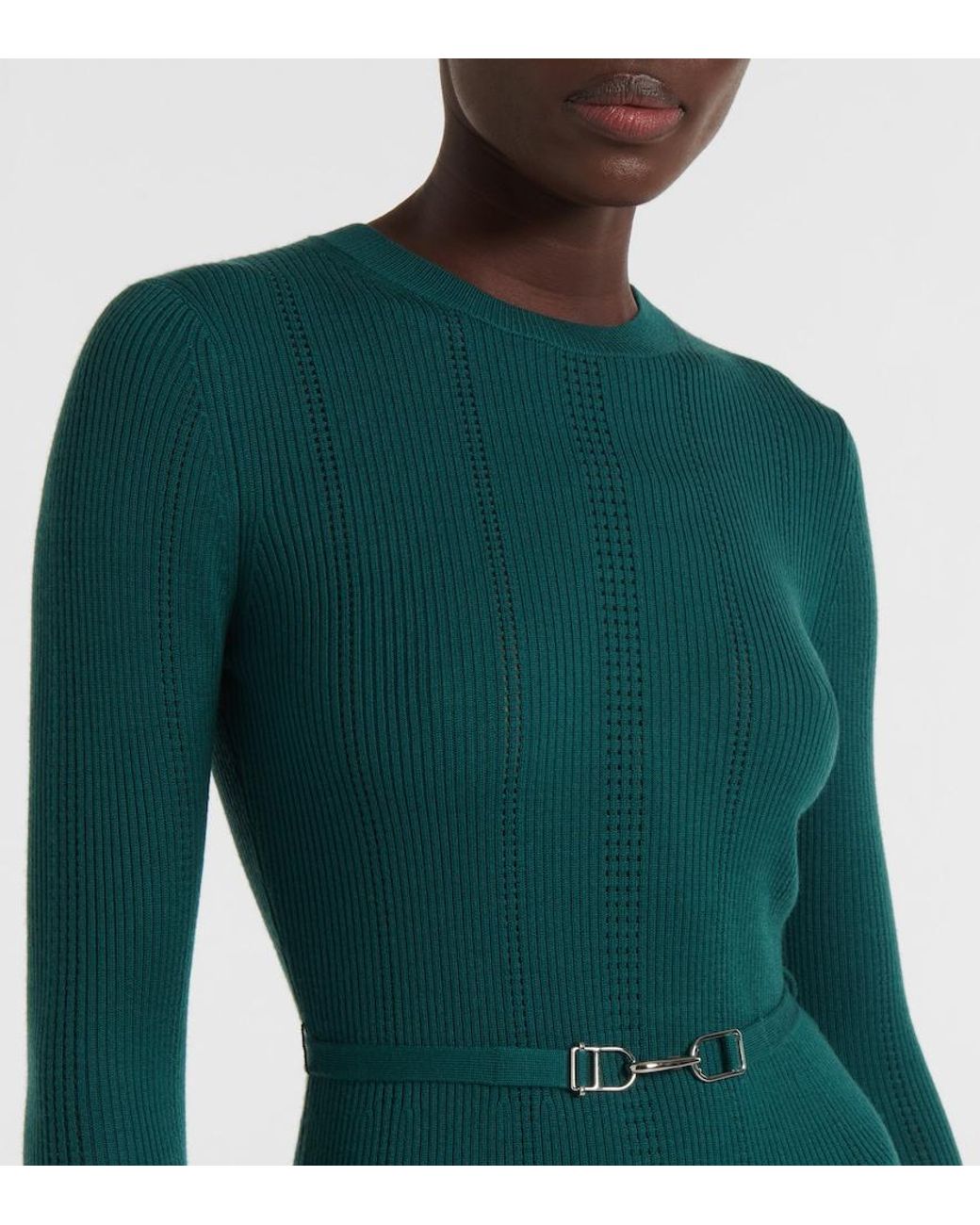 Gabriela Hearst Green Imagene Wool Midi Dress