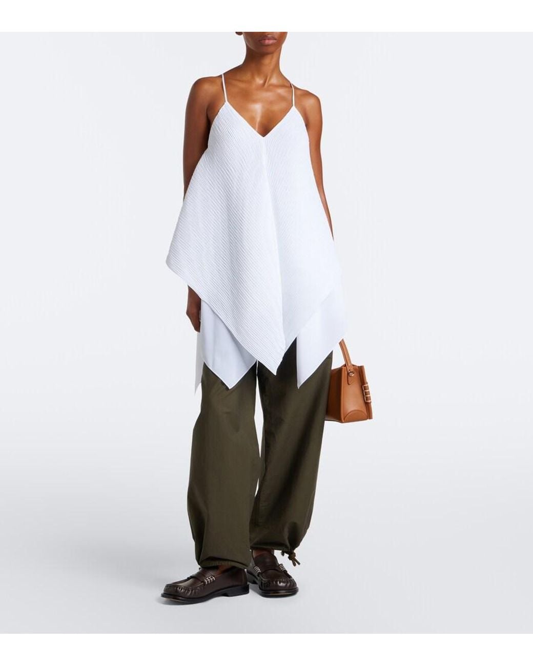 J.W. Anderson White Asymmetric Pleated Crepe De Chine Top