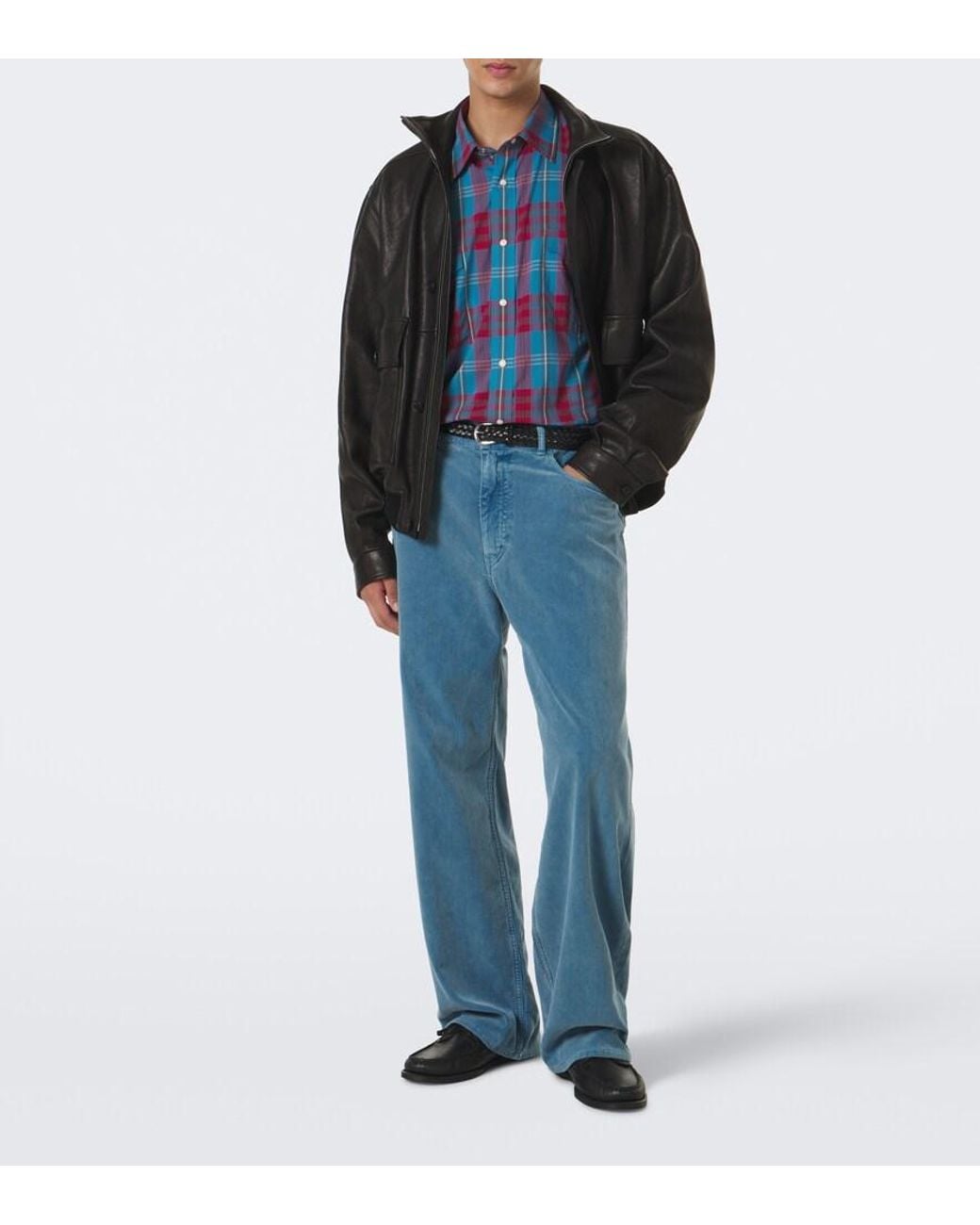 Auralee Blue Cotton Corduroy Wide-Leg Pants for men
